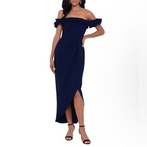NEW Xscape Navy Blue Formal Dress with Ruffles